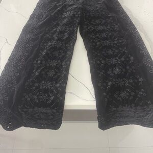 ZARA Black Velvet Embroidered Pants | Wide Leg Size M , NWT